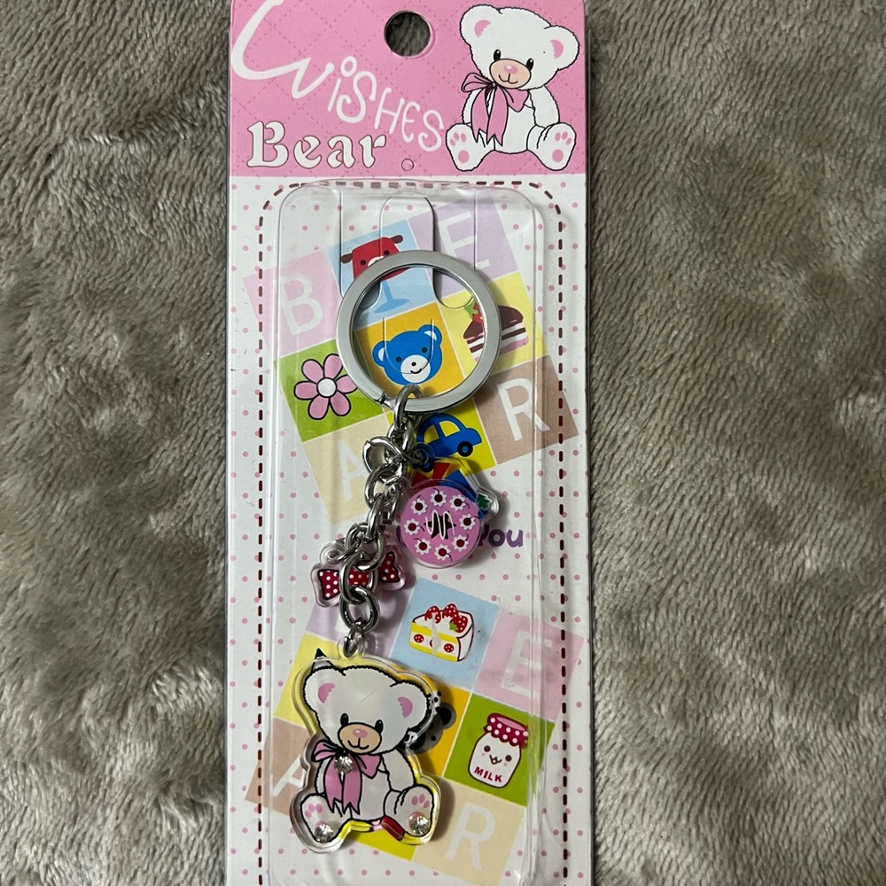 Wished Bear Keychain with Pink Accents